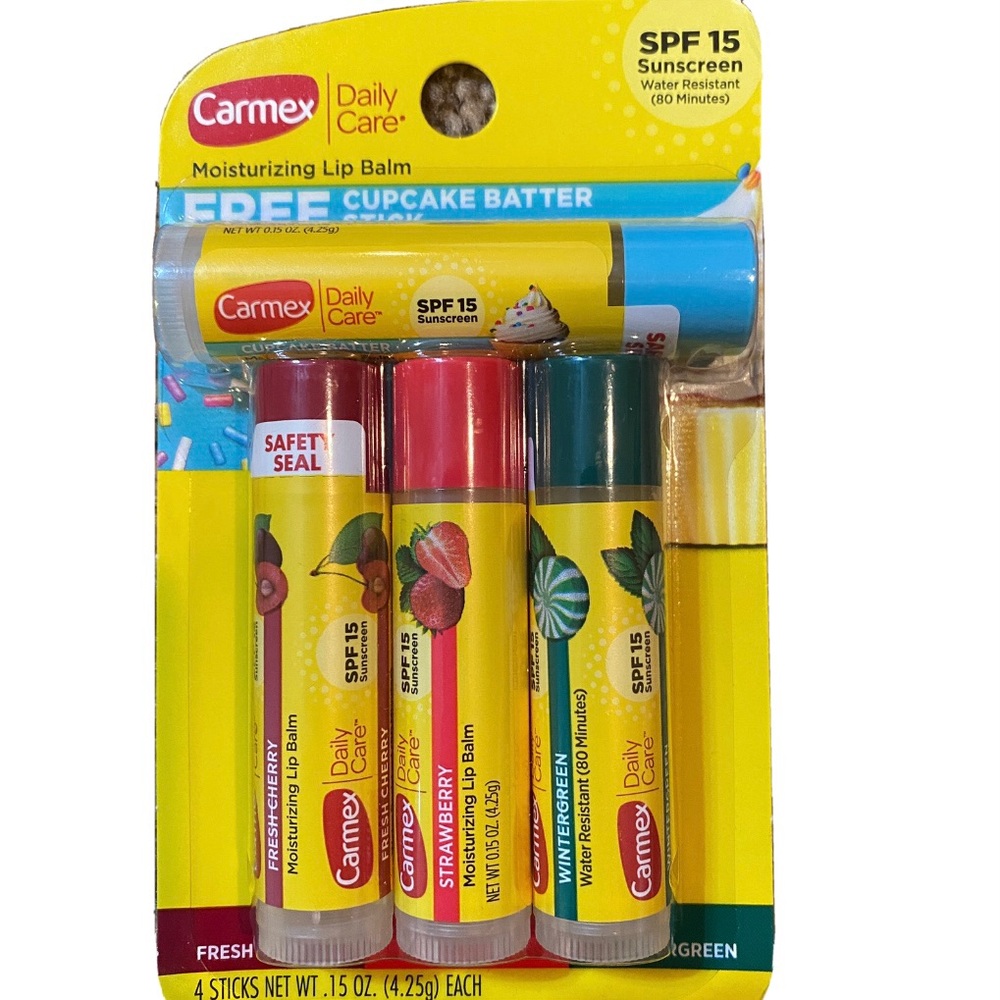 Carmex Moisturizing Lip Balm Fresh Cherry Strawberry Wintergreen Cupcake Batter